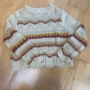 Alya Francesca’s color block open knit sweater crew neck. M